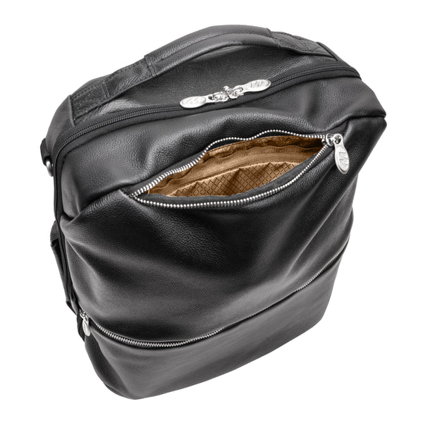 East Side Black Leather Backpack Pocket Detail