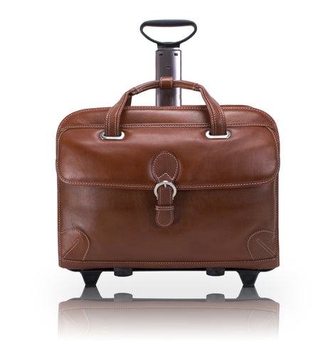 Carugetto - Brown Leather Detachable-Wheeled Laptop Case - Front View
