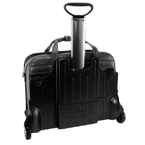 15” Black Leather Detachable-Wheeled Laptop Case - Professional Choice