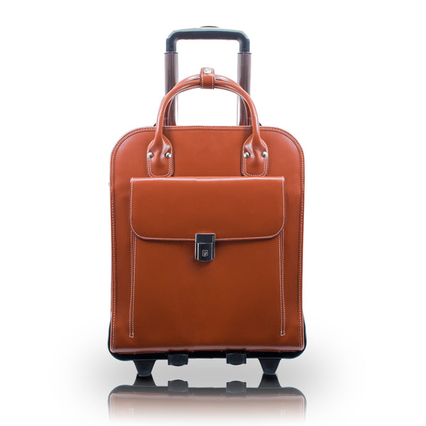 15” Leather Vertical Detachable-Wheeled Laptop Case - La Grange Front View