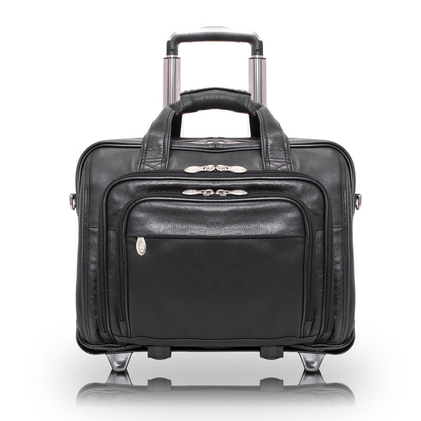 legant Black Leather 17” Vertical Wheeled Laptop Case - Gold Coast