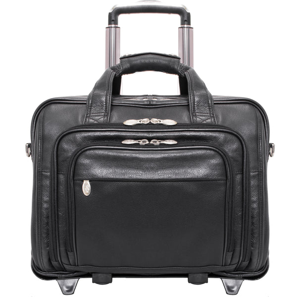 Gold Coast - 17” Black Leather Detachable-Wheeled Laptop Bag