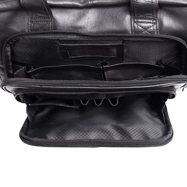 17” Detachable-Wheeled Black Leather Laptop Case - Stylish Gold Coast