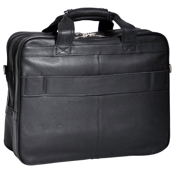 Stylish Black Leather 17” Detachable-Wheeled Laptop Case - Gold Coast Design