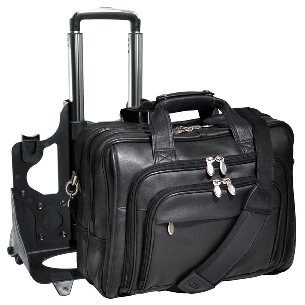 McKlein Gold Coast - 17” Black Leather Detachable-Wheeled Bag