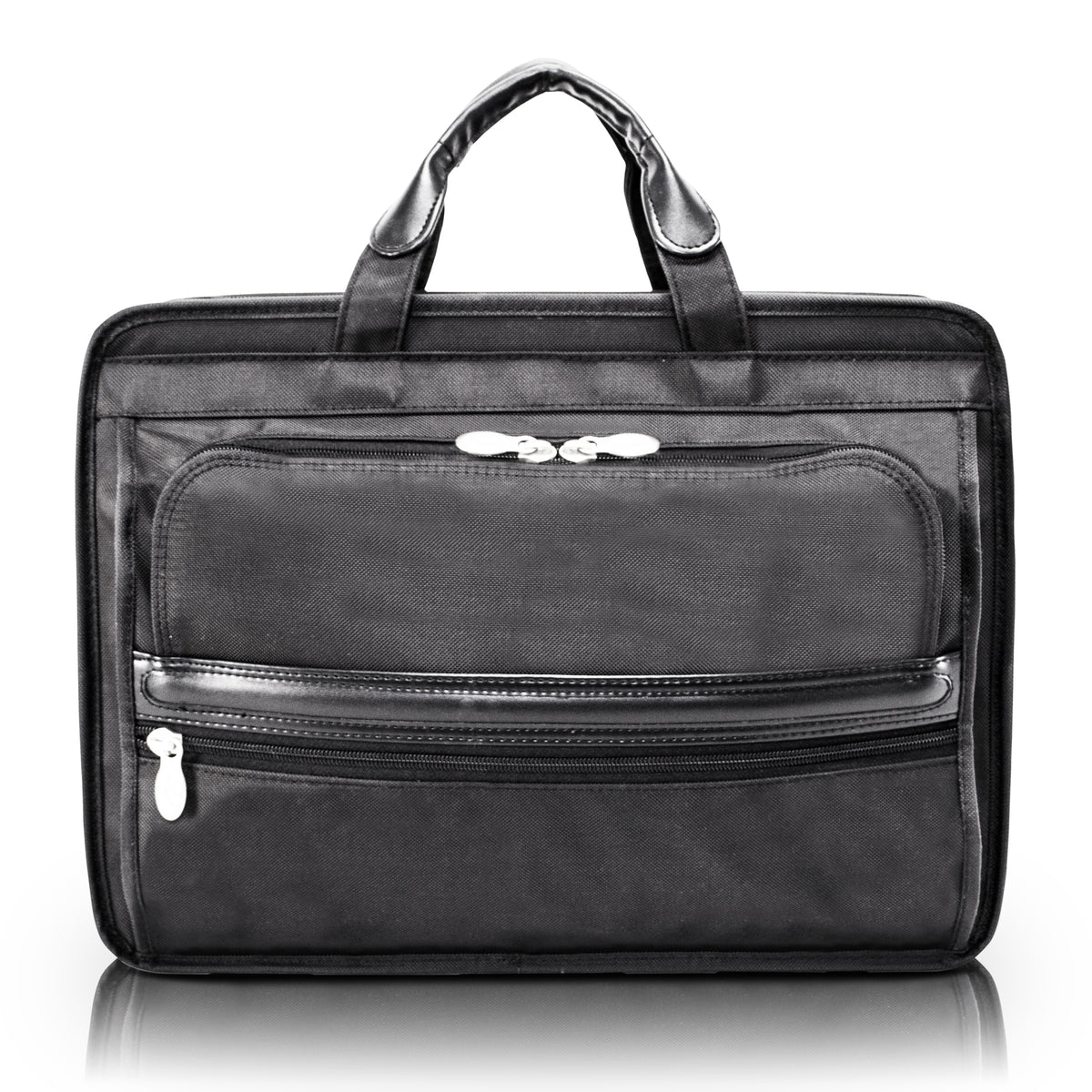 MCKLEIN Hubbard Black Leather Dual-Compartment Laptop Briefcase Bag