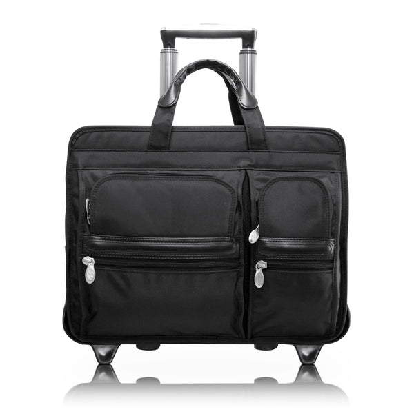 Clinton - Leather Detachable-Wheeled Laptop Case - Front View