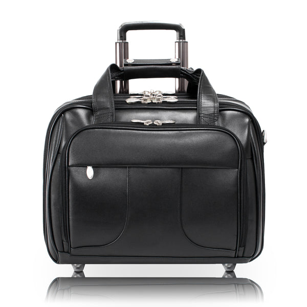 Chicago - Leather Detachable-Wheeled Laptop Case - Front View