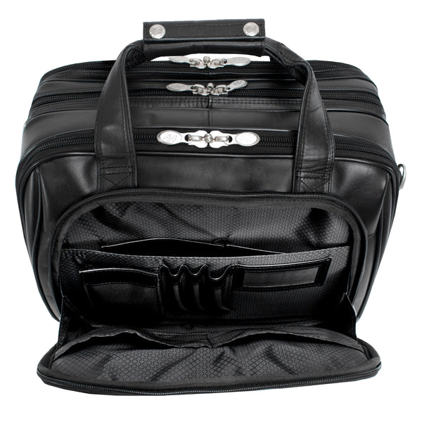 17” Detachable-Wheeled Leather Laptop Case - Stylish Chicago