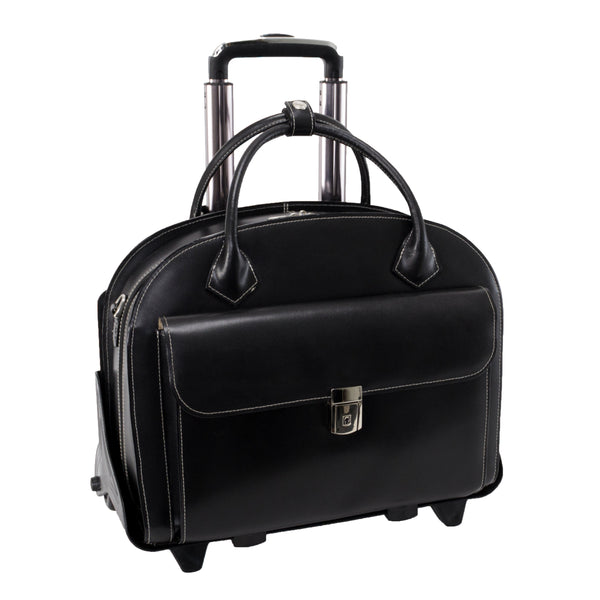 5” Leather Detachable-Wheeled Laptop Case - Glen Ellyn Front View