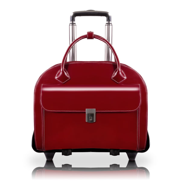 Glen Ellyn - 15” Red Leather Detachable-Wheeled Laptop Bag