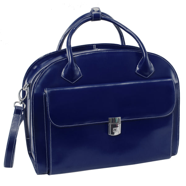 Professional 15” Blue Leather Detachable-Wheeled Laptop Case - Glen Ellyn