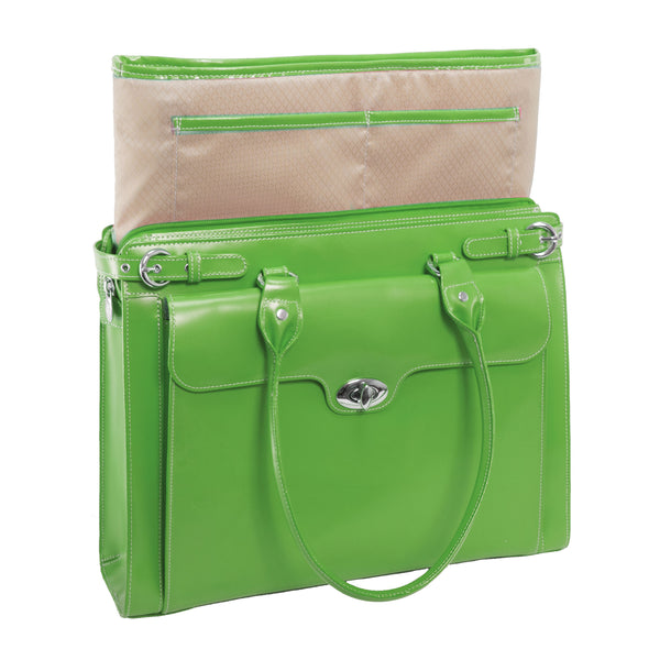 Sleek 15” Green Leather Laptop Case - Stylish Briefcase Design