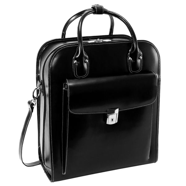 Stylish Black Leather Vertical Laptop Case - 15” La Grange Design