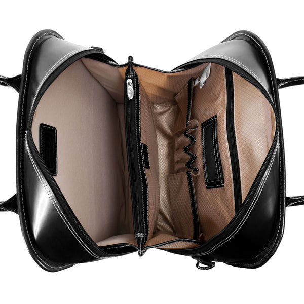 Vertical Wheeled Laptop Case - 15” Black Leather Chic La Grange