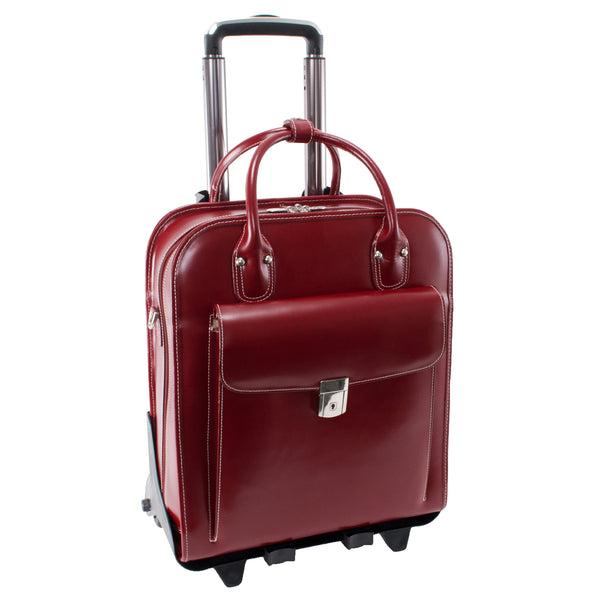 McKleinUSA La Grange - 15” Red Leather Vertical Wheeled Laptop Case