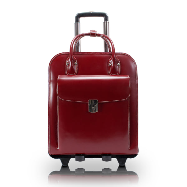 McKlein La Grange - 15” Red Leather Detachable-Wheeled Bag