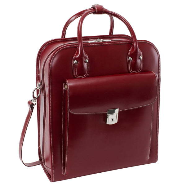 Stylish Red Leather Vertical Laptop Case - 15” La Grange Design