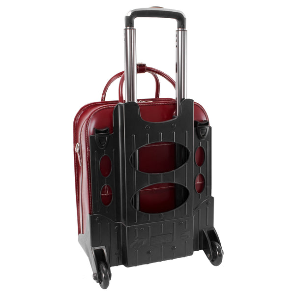Vertical Wheeled Laptop Case - 15” Red Leather Chic La Grange