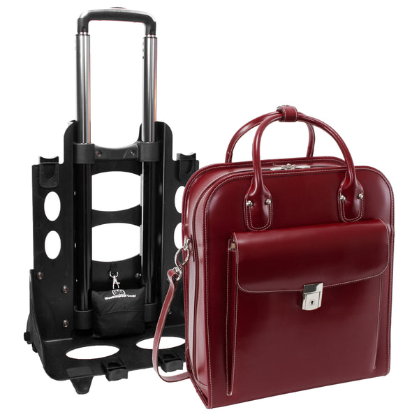 La Grange - 15” Leather Detachable-Wheeled Laptop Bag - Red