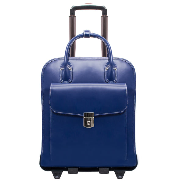 McKleinUSA La Grange - 15” Blue Leather Vertical Wheeled Laptop Case