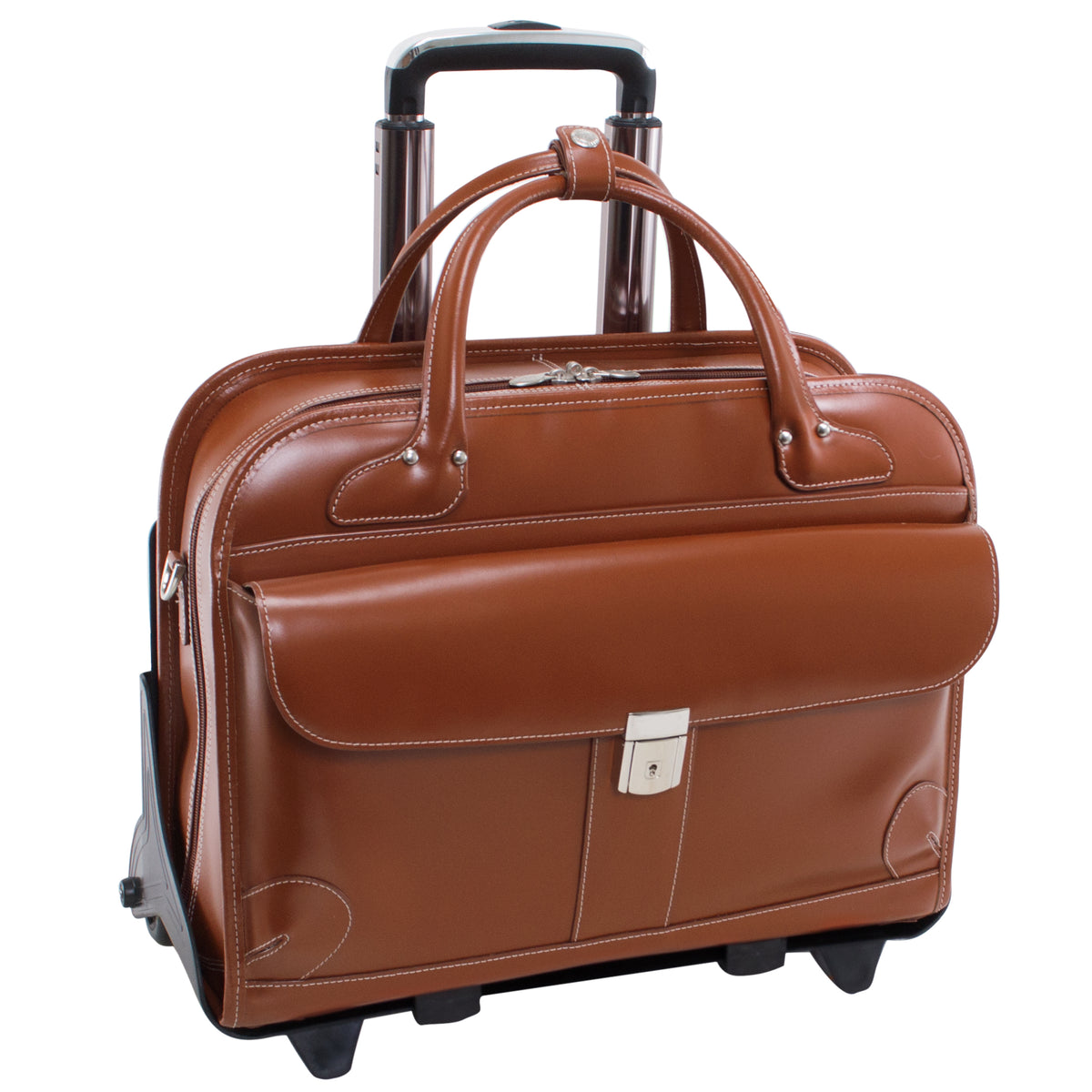 Lakewood 9661 - 15” Brown Leather Detachable-Wheeled Laptop Case