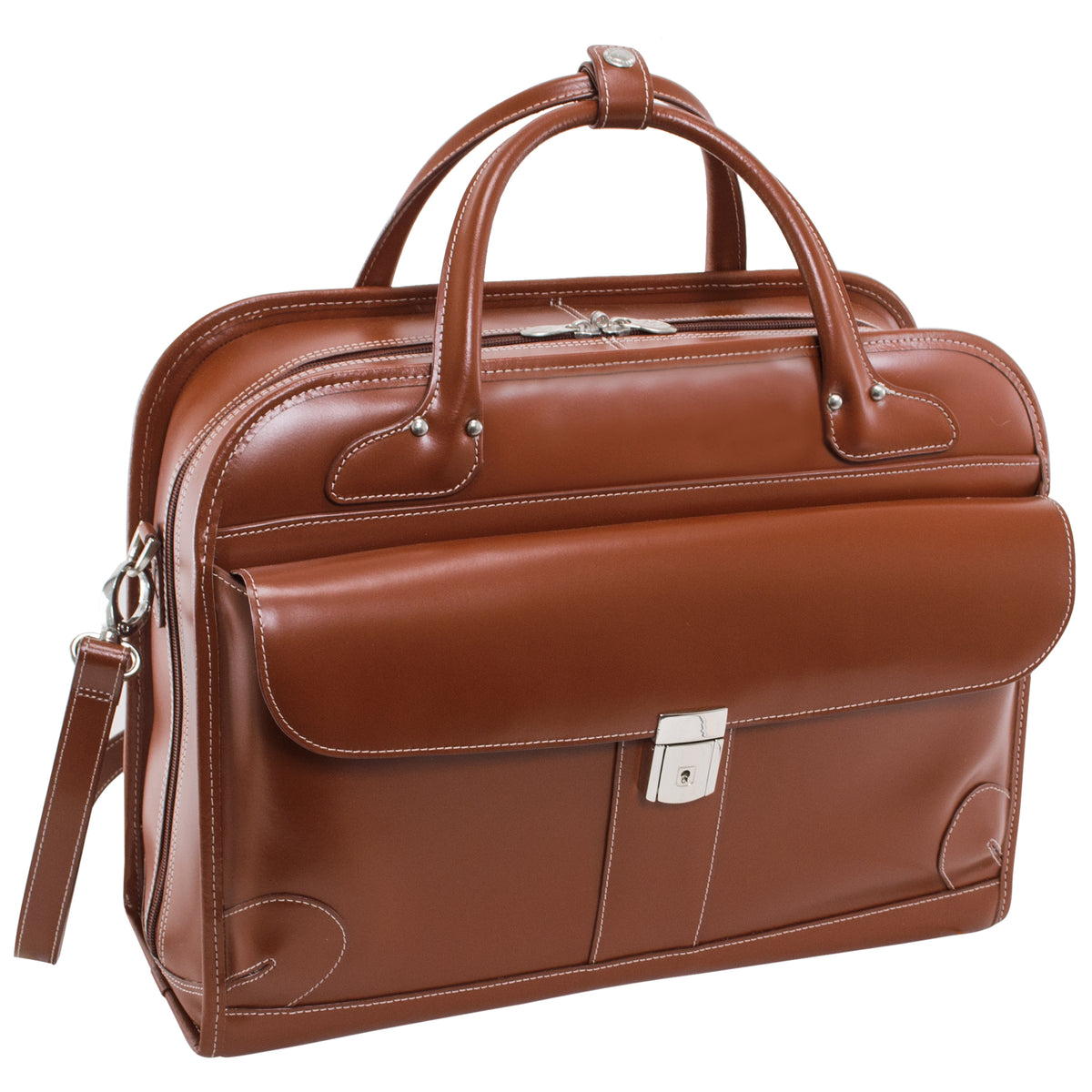 Lakewood 9661 - 15” Brown Leather Detachable-Wheeled Laptop Case