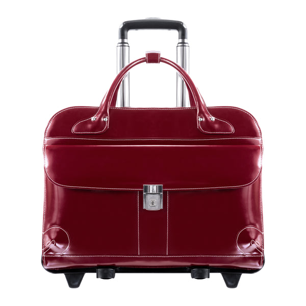 Lakewood  - Premium 15” Red Leather Rolling Laptop Bag