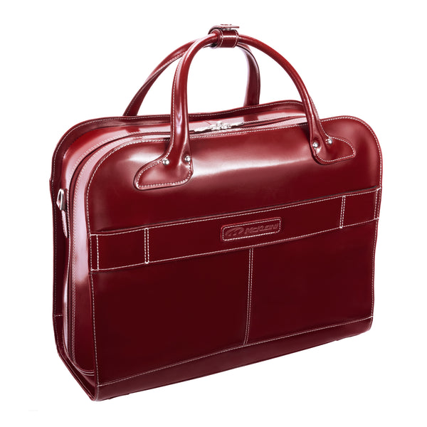 5” Red Leather Detachable-Wheeled Laptop Bag - Lakewood 