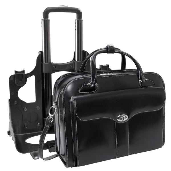 McKlein Berkeley - 15" Black Leather Detachable-Wheeled Laptop Bag