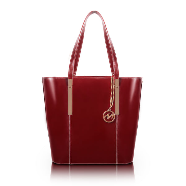 Trendy Red Leather Tablet Tote Bag