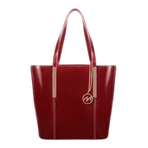 Red Leather Tablet Tote with Handles