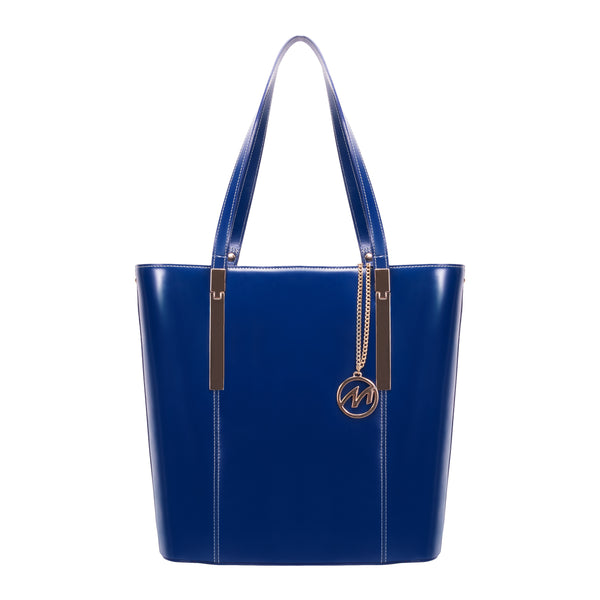 Women's Blue Leather Tablet Tote