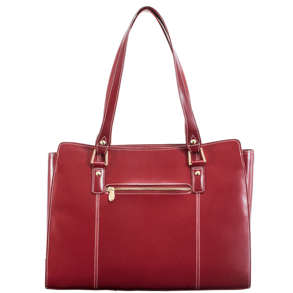 Glenna Red Leather Laptop Tote - Interior View