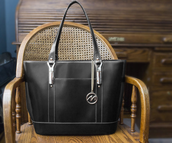 Executive black Leather Tablet Tote