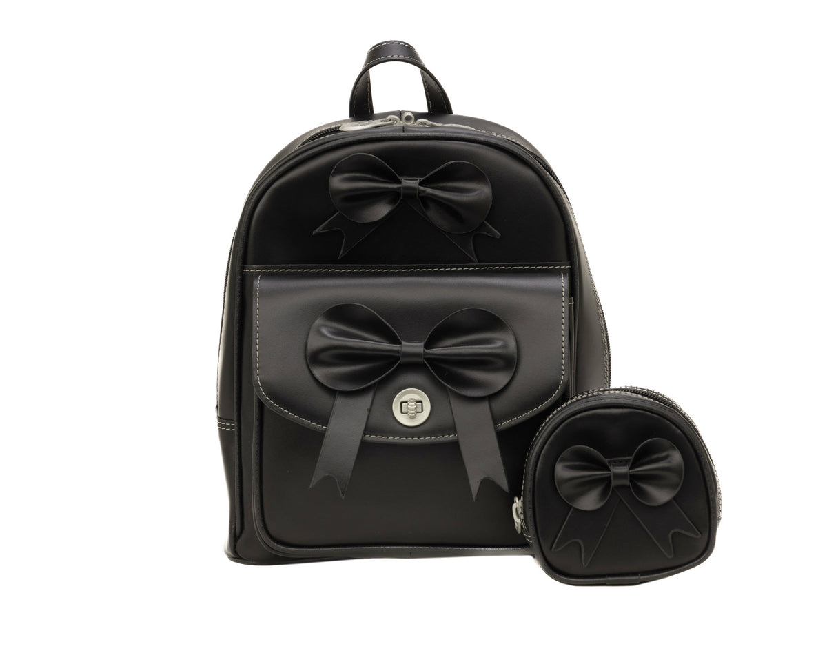 Stylish Leather Mini Bow Backpack - Acadia