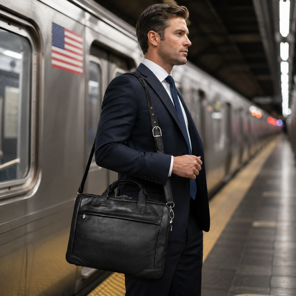 BRONZEVILLE | 15" Medium Leather Laptop & Tablet Briefcase