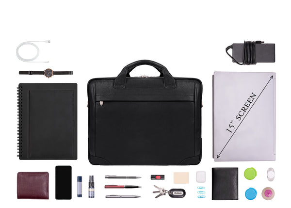 BRONZEVILLE | 15" Medium Leather Laptop & Tablet Briefcase