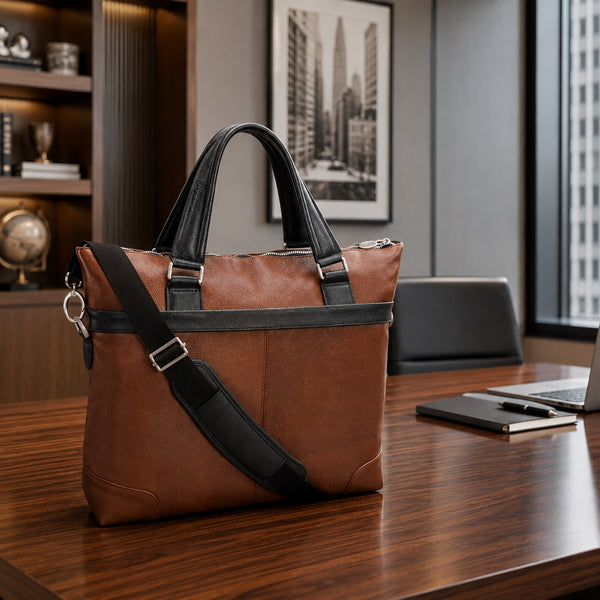EASTWARD |  15” Leather Two-Tone Tablet & Laptop Briefcase