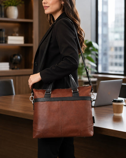 EASTWARD |  15” Leather Two-Tone Tablet & Laptop Briefcase