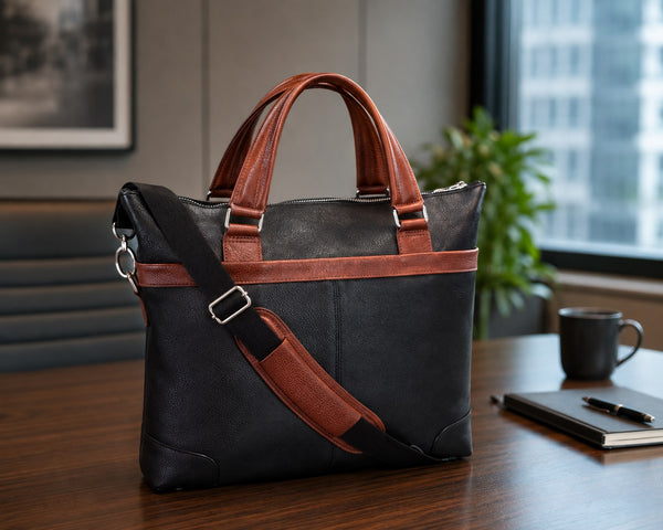 EASTWARD |  15” Leather Two-Tone Tablet & Laptop Briefcase