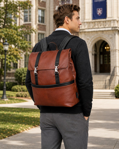 ELEMENT | 17” Leather Two-Tone Flap Over Laptop Backpack