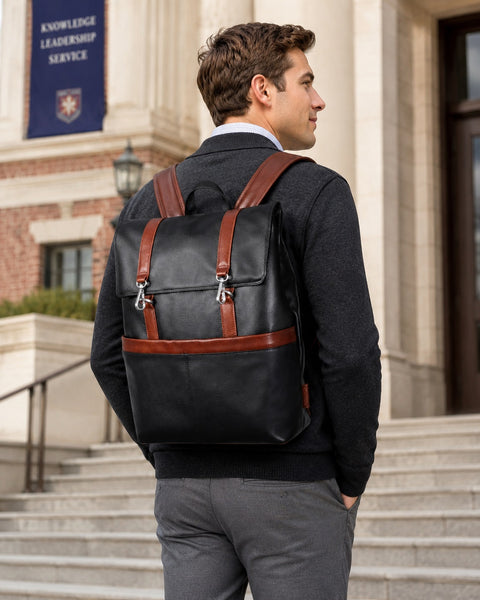 ELEMENT | 17” Leather Two-Tone Flap Over Laptop Backpack