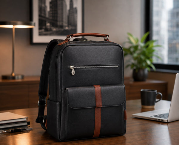 LOGAN | 17” Leather Two-Tone Laptop Backpack