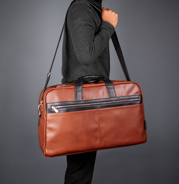 WELLINGTON  | 21” Leather Carry-All Two-Tone Laptop Duffel