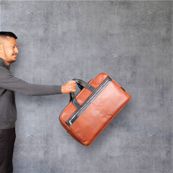 WELLINGTON  | 21” Leather Carry-All Two-Tone Laptop Duffel