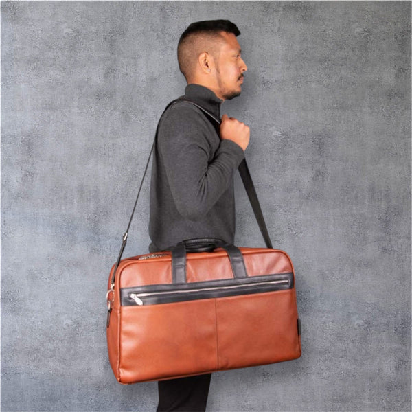 WELLINGTON  | 21” Leather Carry-All Two-Tone Laptop Duffel