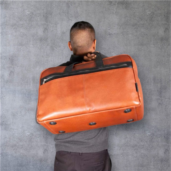 WELLINGTON  | 21” Leather Carry-All Two-Tone Laptop Duffel