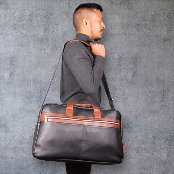 WELLINGTON  | 21” Leather Carry-All Two-Tone Laptop Duffel