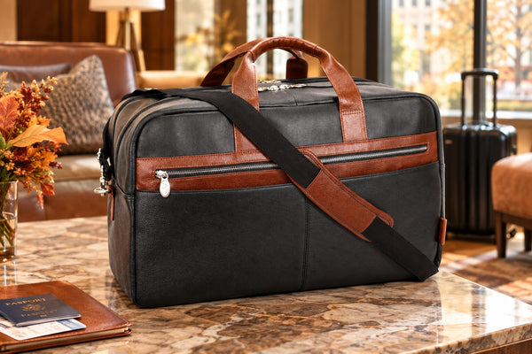 WELLINGTON  | 21” Leather Carry-All Two-Tone Laptop Duffel